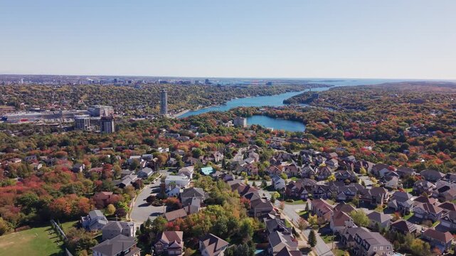 Bird's eye view of homes in Halifax, Nova Scotia during fall season