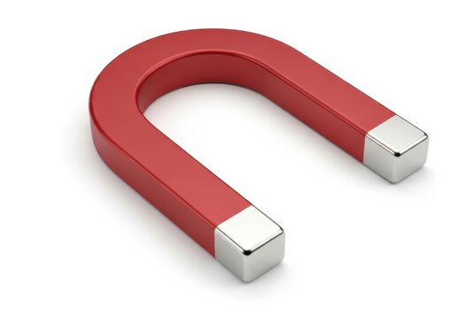 Red Horseshoe Magnet Isolated on White Background - 3D Illustration of Magnetic Attraction and Physics Concept