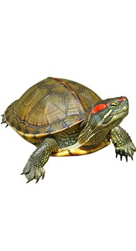 Colorful Red Eared Slider Turtle Isolated on White Background.