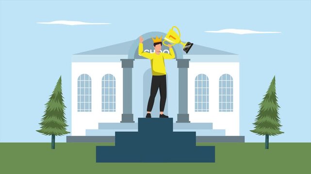 Student receiving achievement award at school. extracurricular activity concept. Full length Icon animation illustration. High quality&nbsp;4k&nbsp;footage