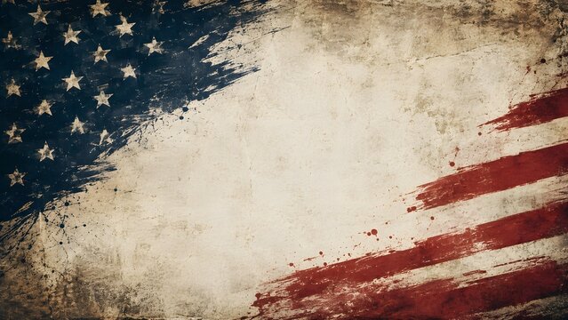 Grunge american flag background with distressed texture and brush strokes