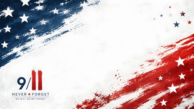 911 never forget memorial background with american flag brush strokes and stars