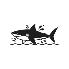 Fototapeta premium Minimalist Black Shark Silhouette Icon Jumping Out Of Water