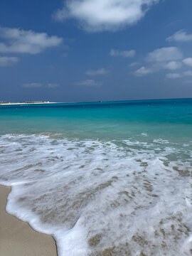Turquoise Ocean Waves Washing Over Sandy Beach