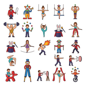 Colorful circus performers illustration collection.