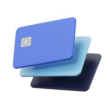 Credit cards hover in a stack against a plain white background.