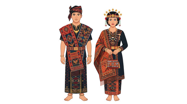 Indonesian couple in traditional Batak ethnic festive attire