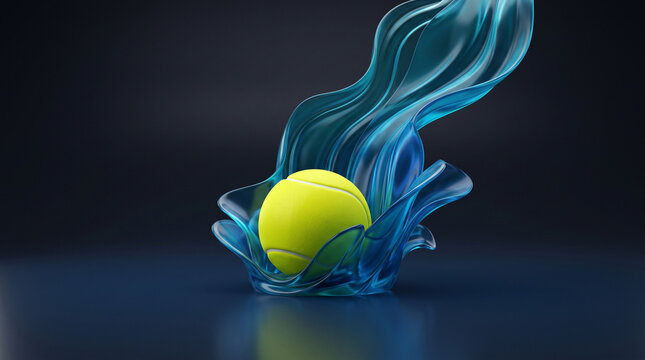 Tennis Ball Impact with Blue Glass Fluid Motion