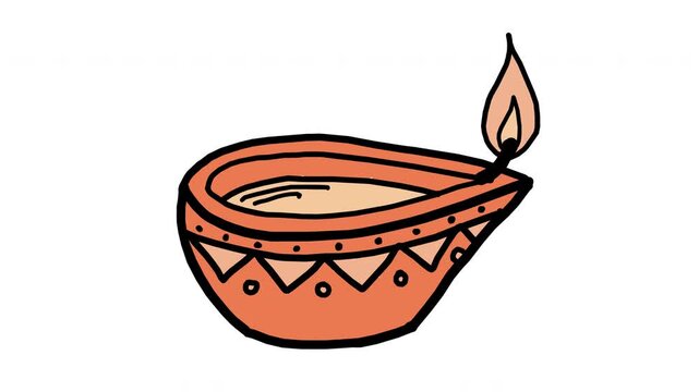 Diwali clay diya oil lamp flame traditional hindu deepam 4K Hand Drawn Animation