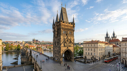Naklejka premium Old Town Bridge Tower and Charles Bridge, Prague, Czech Republic