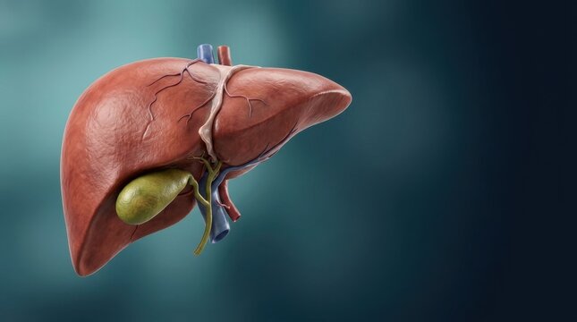 Anatomically Accurate 3D Render of Human Liver and Gallbladder Showing Hepatic Veins and Biliary Tract Structures for Medical Education and Clinical