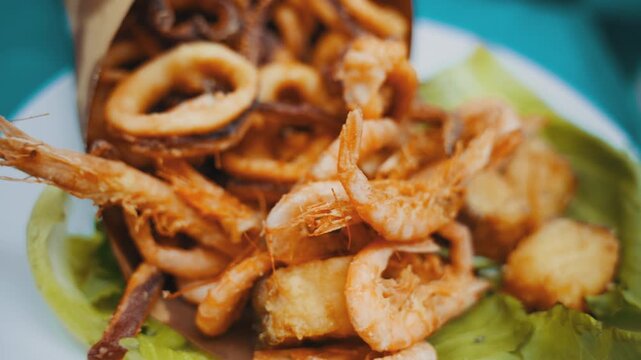 Fried seafood at a street side restaurant in Naples