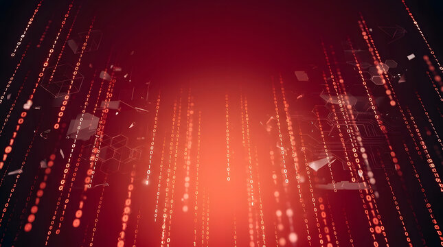 Abstract Red Binary Code Background Representing Digital Data Stream and Cybersecurity Concept