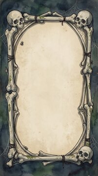 Spooky Helloween Frame with a Bone frame horror anime composition style