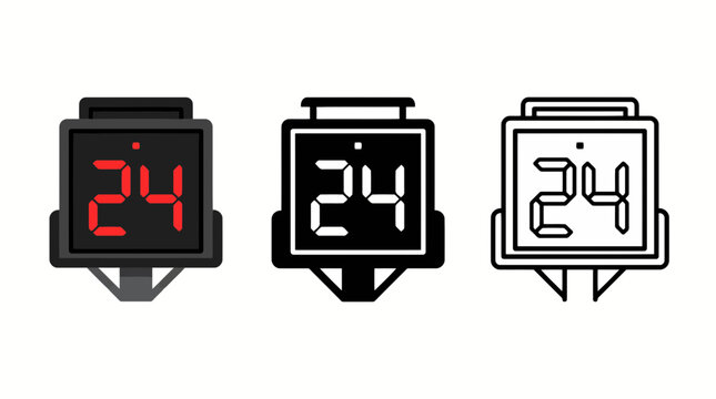 Basketball shot clock icons showing twenty four seconds countdown timer display set