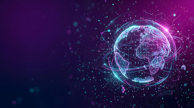 Digital globe with network lines and binary data for technology and global connectivity concept