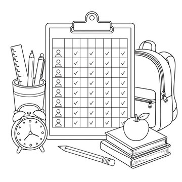 school attendance chart, attendance chart illustration, black and white line art, classroom attendance tracker, student attendance chart, school attendance record, classroom management, educational ch