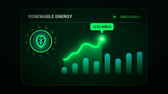 Neon Green ESG Dashboard UI, Renewable Energy Chart & Bio Leaf Icon