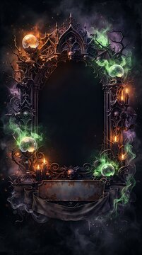 Gothic Halloween Frame with Crystal Ball Ornaments for Mysterious Event Art