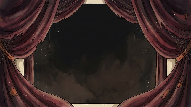 Horror-anime-curtain-frame-9-223: A Dark Helloween Frame for Scary Theater Events