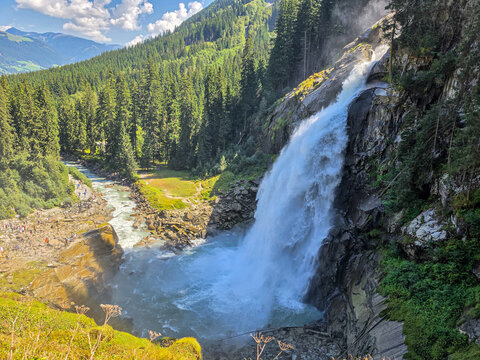 Krimmler waterfall in the alps mountains, austria