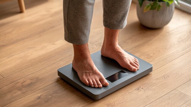 Person stands barefoot on digital scale