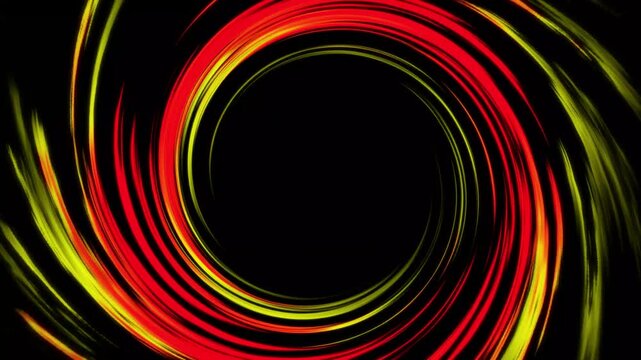 Red and yellow spiral vortex motion background. Glowing fiery energy portal loop. Abstract twirling speed lines tunnel.