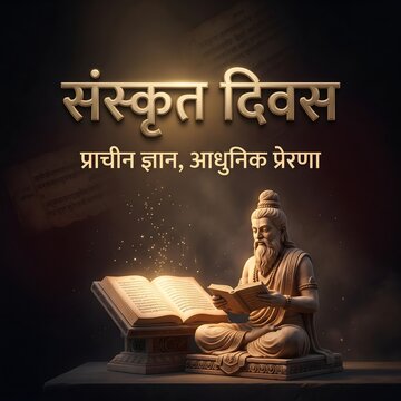 Sanskrit diwas celebration featuring maharishi ved vyasa reading ancient scriptures