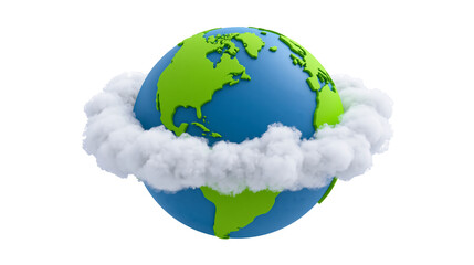 Blue and green planet Earth partially covered by fluffy white clouds, isolated on transparent background © iPNGi