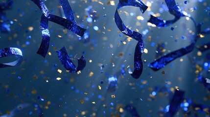 Fototapeta premium The Blue Confetti and Ribbon Streamers Elevate Festive Celebration Atmosphere