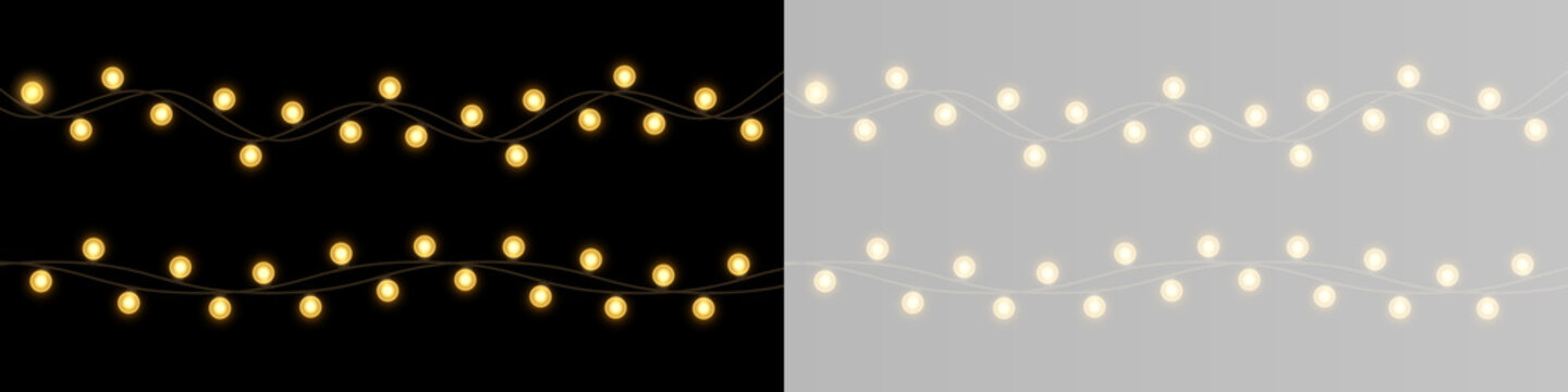 Golden holiday lights with glowing bulbs and bright decorative sparkle.