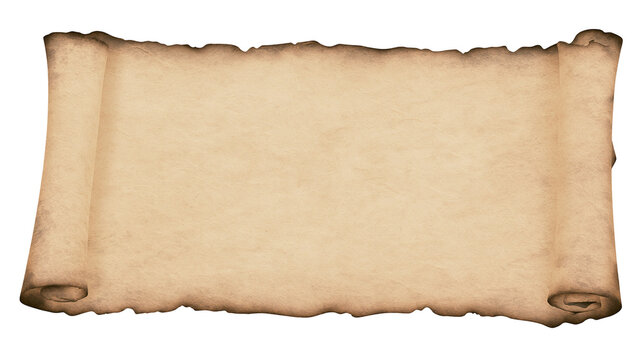 Aged parchment scroll with burnt edges, isolated on transparent background