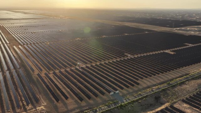 Aerial View of Utility-Scale Solar Farm with Battery Energy Storage System in Arid Desert