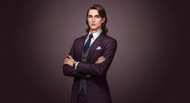 Confident professional woman in business suit standing with crossed arms.