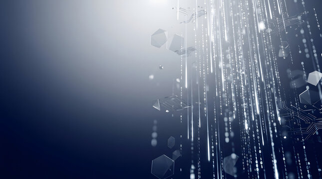 Abstract Blue Technology Background with Digital Binary Code Stream and Glowing Data Particles Concept
