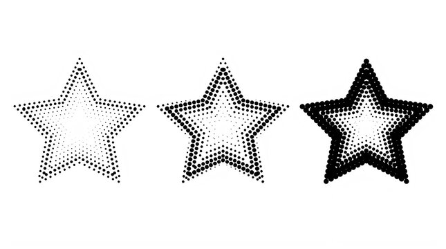 Three pixel art stars with varying dot density designs transparent background