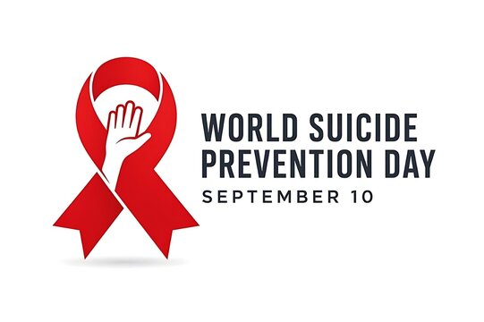 World Suicide Prevention Day Red Awareness Ribbon with Reaching Hand Vector