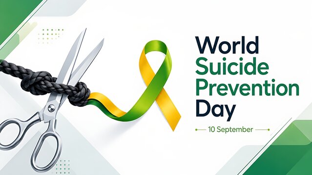 Scissors Cutting Rope with Ribbon for World Suicide Prevention Day