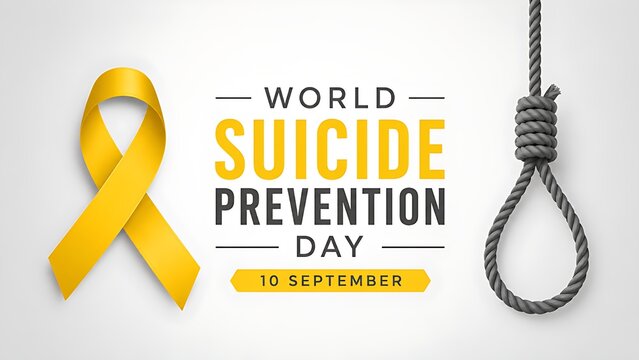 Yellow Awareness Ribbon and Hanging Rope Noose for World Suicide Prevention Day