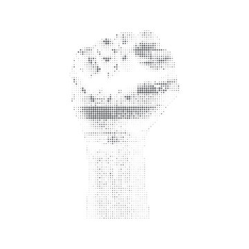 Abstract raised fist silhouette with dot matrix effect