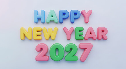 Fototapeta premium Colorful 3 D Happy New Year 2027 text background full hd download 2025 2026