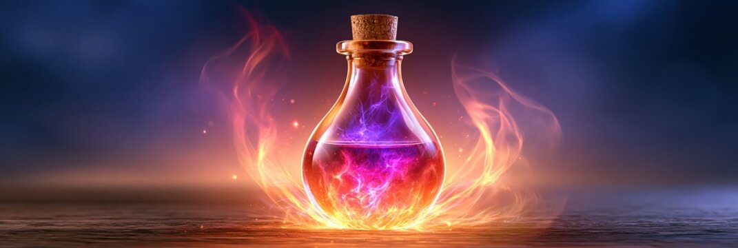 Magical Potion Bottle Glowing with Fire and Energy