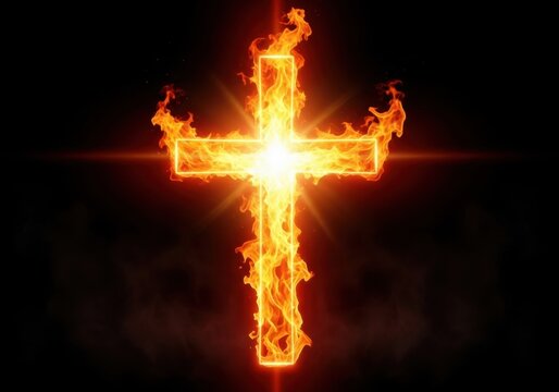 Burning cross engulfed in bright orange flames