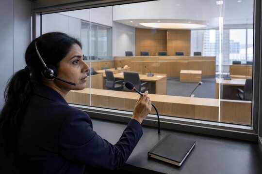 Court Interpreter Services Testing Microphone In Booth