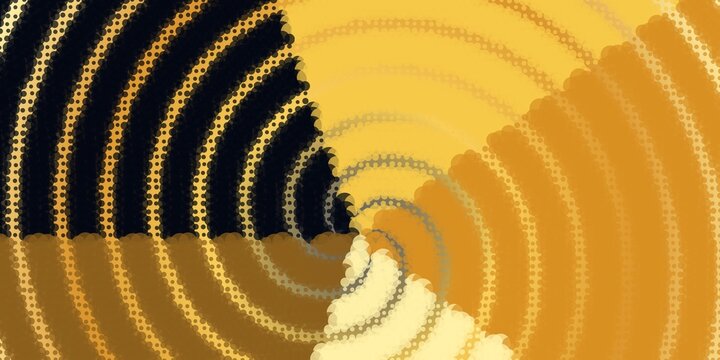 Abstract golden halftone swirl pattern on black background for luxury branding and elegant digital compositions.