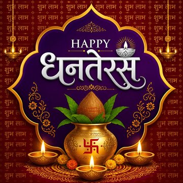 Illustration of decorated Happy Dhanteras Diwali holiday background