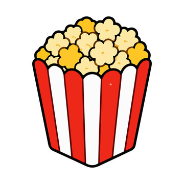 Bucket of popcorn in red and white striped box vector illustration