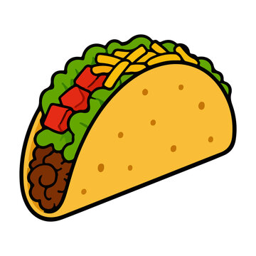 Mexican taco with ground beef, cheese, lettuce and tomato vector illustration