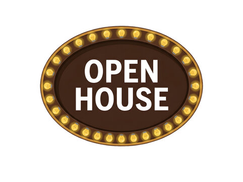 Retro marquee sign with open house text isolated on transparent background