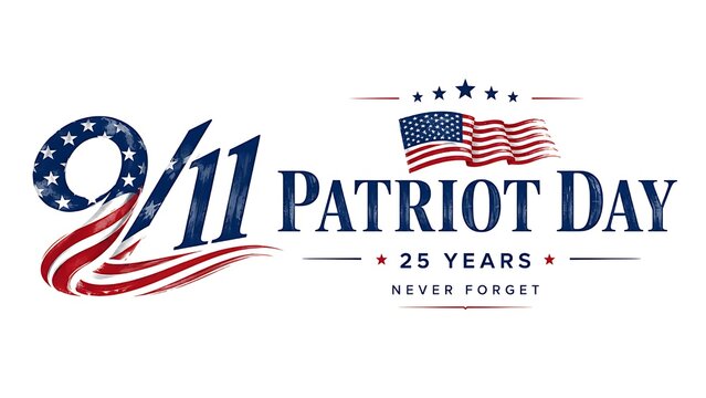 9/11 Patriot Day Clean Typographic Logo Design with Waving American Flag